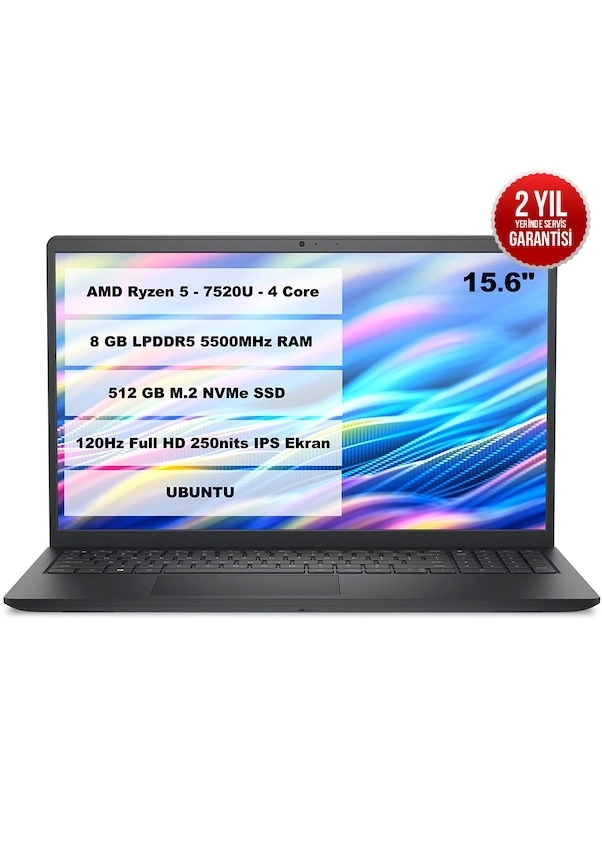 Dell Pro 15 Essential PV15255 R5-7520U 8 GB 512 GB SSD 15.6’’ FHD Ubuntu Dizüstü Bilgisayar